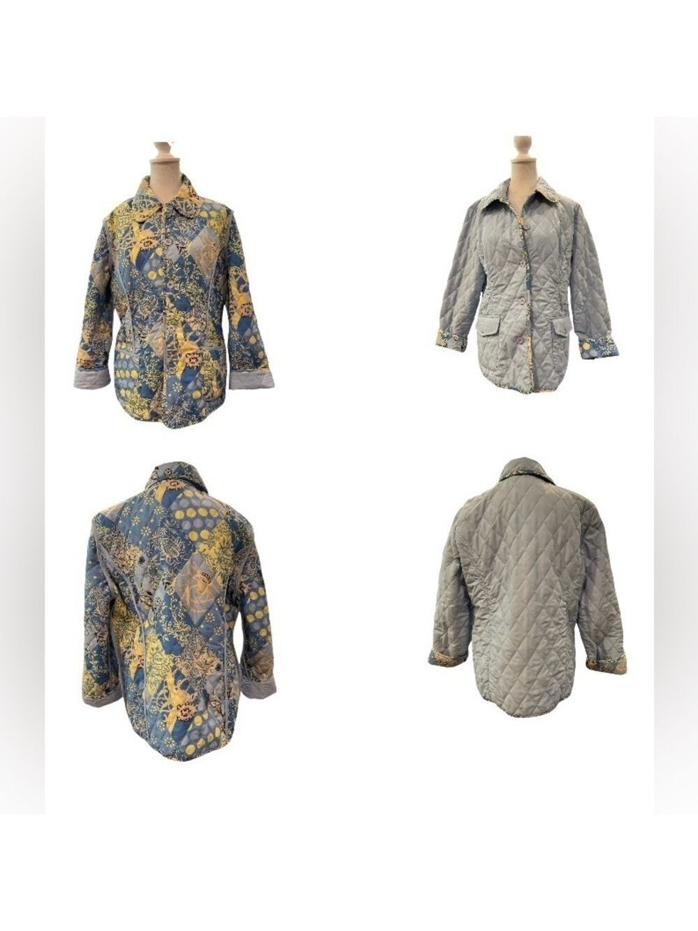 TABI M reversible blue to blue/yellow/ brown print quilted pocketed jacket